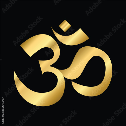 Gold Sacred OM sign on black background.