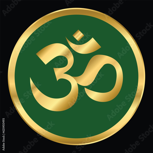 Gold Sacred OM sign on black background.