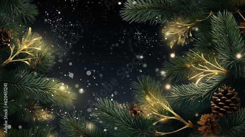 Christmas background with fir branch and stars.