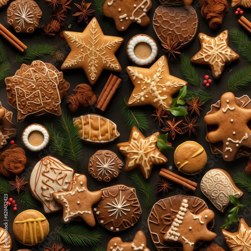 Background with christmas cookies created using generative Ai tools