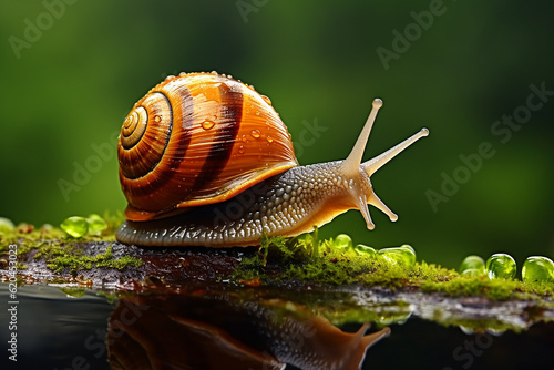 Snail in the natural environment. Close-up IA generated image.