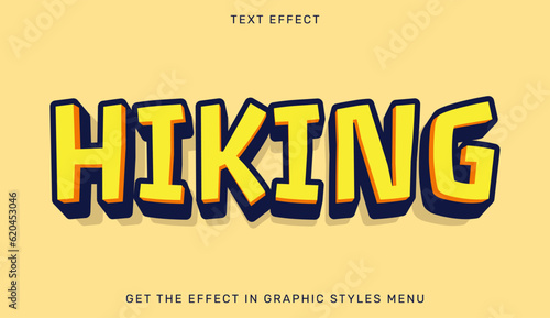 Hiking editable text effect in 3d style. Text emblem for advertising, branding, business logo