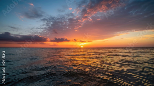 Dramatic sunset over calm ocean water in the evening © Robert Kneschke