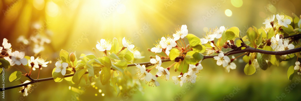 Fototapeta premium Cherry blossom tree blooming in spring as panorama header