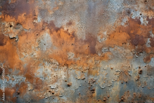 Close-up of rusted or corroded metal surfaces with a gritty texture, creating a grunge aesthetic. Generative AI.