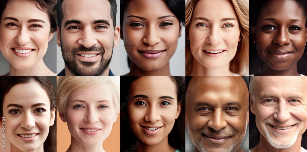 Diversity panel of people looking at camera. Generative AI