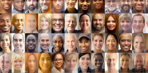 Diversity panel of people looking at camera. Generative AI