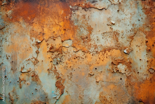 Close-up of rusted or corroded metal surfaces with a gritty texture, creating a grunge aesthetic. Generative AI.