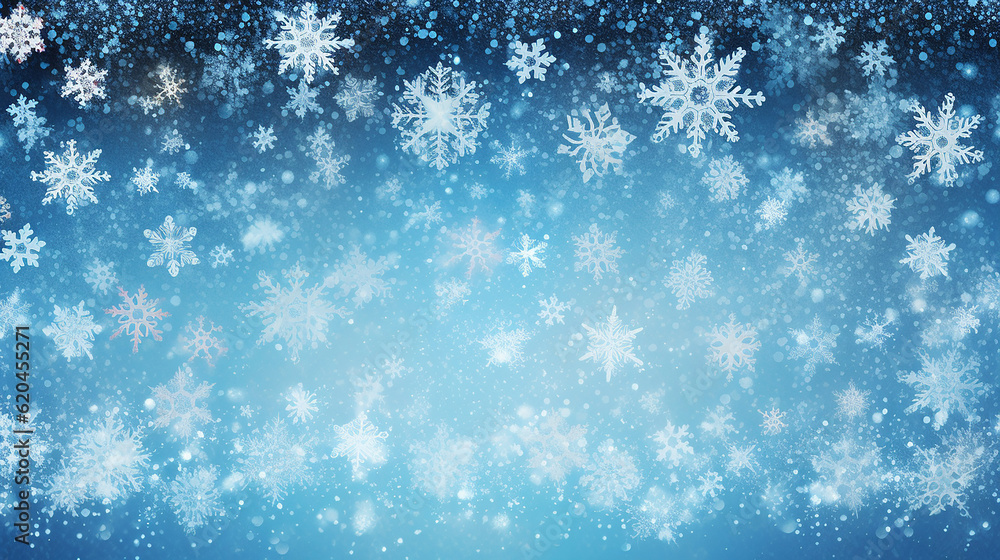 Winter background borders made of fluffy snowflakes. 