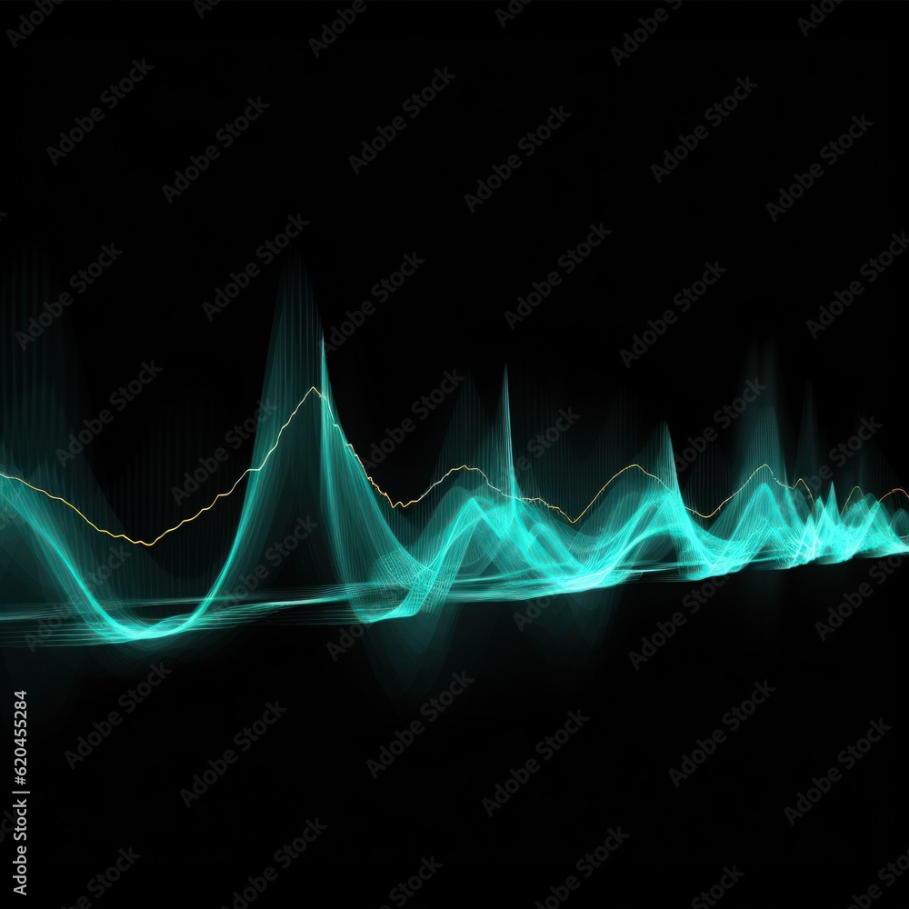 Visualization of sound waves. Abstract futuristic background with colorful glowing neon moving high speed wave lines and bokeh lights. Data transfer concept. Fantastic wallpaper. Generative AI Visualization of sound waves. Abstract futuristic background with colorful glowing neon moving high speed wave lines and bokeh lights. Data transfer concept. Fantastic wallpaper. Generative AI