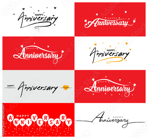 Happy anniversary. Happy Anniversary greeting card. Hand-drawn vector line lettering. Typography vector design for greeting cards and poster. 