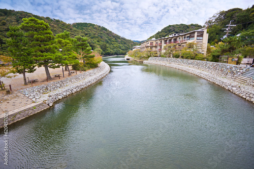 Scenery of Uji river near Byodo temple in Kyoto prefecture, Kansai, Japan. photo
