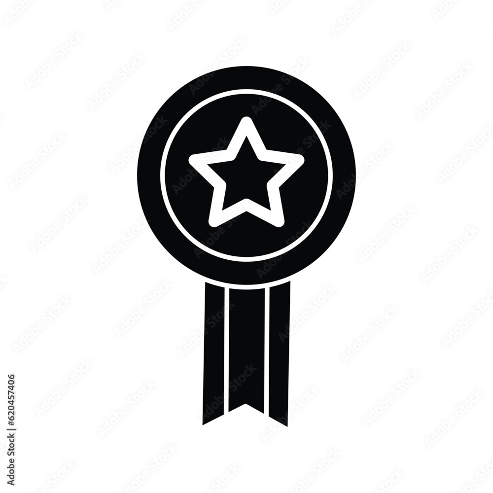 Medal badge with star symbol glyph icon vector. Reward and achievement symbol stock illustration. Youth sport medal badge icon for web or game interface. Prize for championship. Medal badge with star symbol glyph icon vector. Reward and achievement symbol stock illustration. Youth sport medal badge icon for web or game interface. Prize for championship.