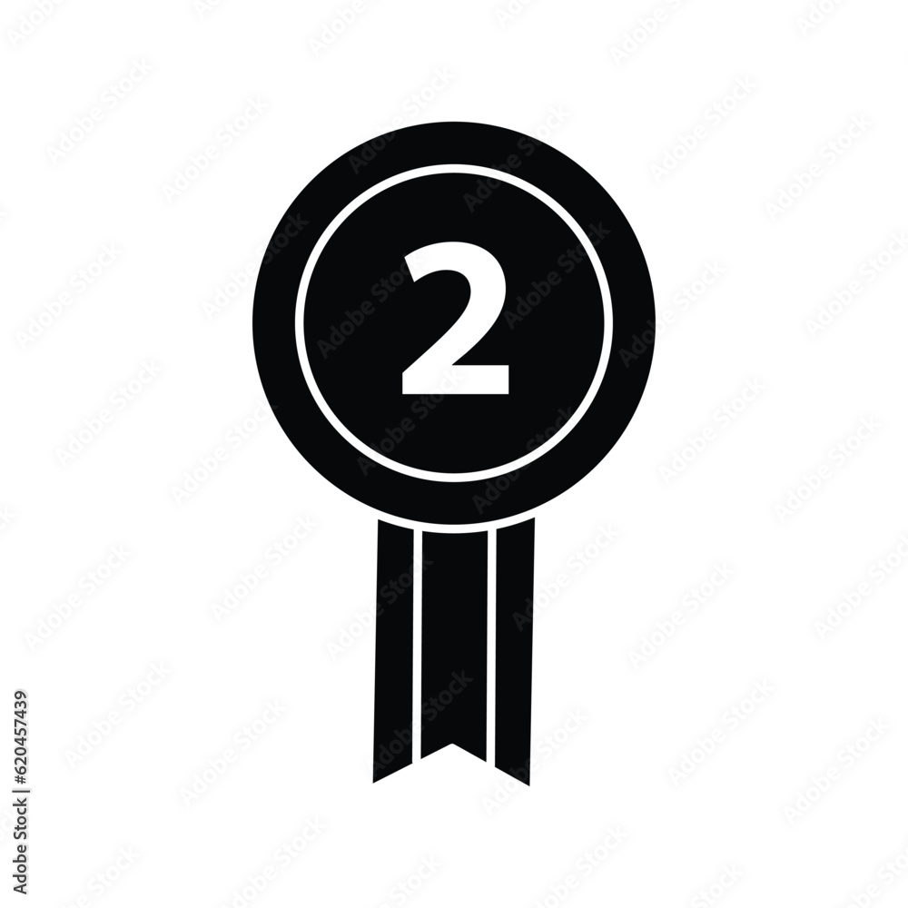 Medal badge for second place glyph icon vector. Reward and achievement symbol stock illustration. Youth sport medal badge icon for web or game interface. Prize for championship. Medal badge for second place glyph icon vector. Reward and achievement symbol stock illustration. Youth sport medal badge icon for web or game interface. Prize for championship.