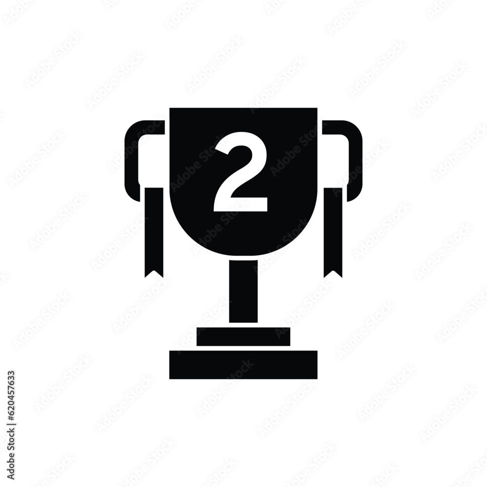 Trophy cup for second place glyph icon vector. Reward and achievement symbol stock illustration. Youth sport trophy cup glyph icon for web or game interface. Prize for championship. Trophy cup for second place glyph icon vector. Reward and achievement symbol stock illustration. Youth sport trophy cup glyph icon for web or game interface. Prize for championship.