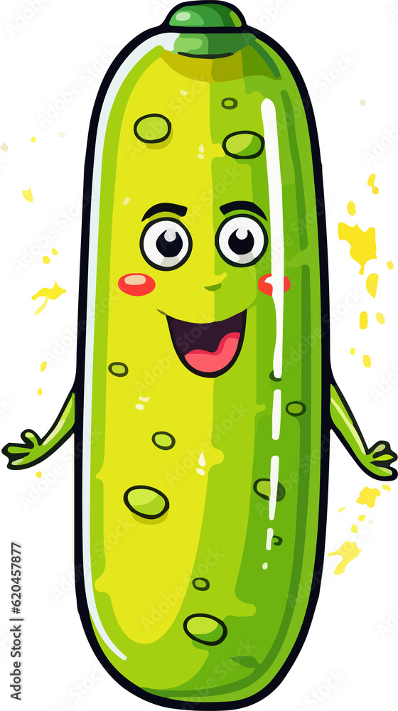 png logo sticker of a cute cartoon green cucumber pickle character with