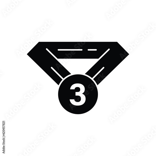 Medal for third place glyph icon vector. Reward and achievement symbol stock illustration. Youth sport medal glyph icon for web or game interface. Prize for championship.
