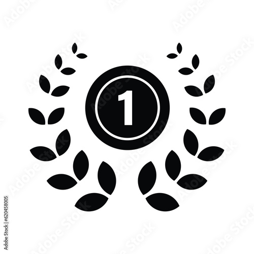 First rank laurel wreath glyph icon vector. Reward and achievement symbol stock illustration. Youth sport wreath icon for web or game interface. Prize for championship.