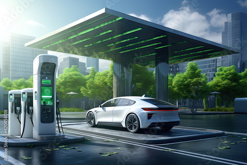 Ev charging station, green energy power, ev car photo