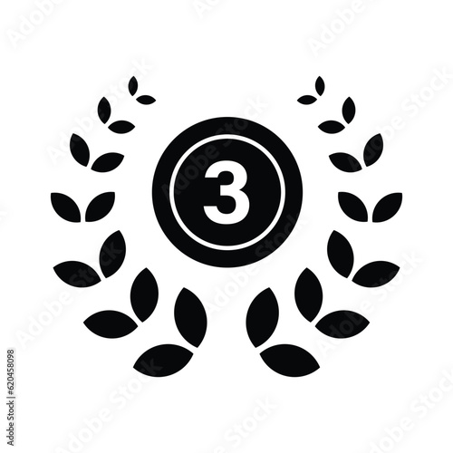 Third rank laurel wreath glyph icon vector. Reward and achievement symbol stock illustration. Youth sport wreath icon for web or game interface. Prize for championship.