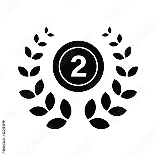 Second rank laurel wreath glyph icon vector. Reward and achievement symbol stock illustration. Youth sport wreath icon for web or game interface. Prize for championship.