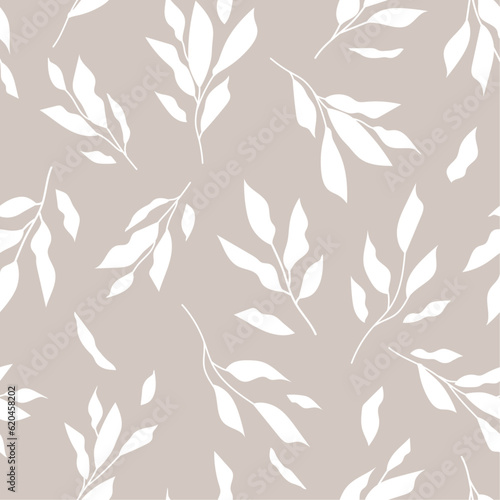 Fototapeta Naklejka Na Ścianę i Meble -  Abstract botanical background. Modern natural seamless texture. Monochrome floral print. Collage of leaves and flowers. Creative tropical pattern.
