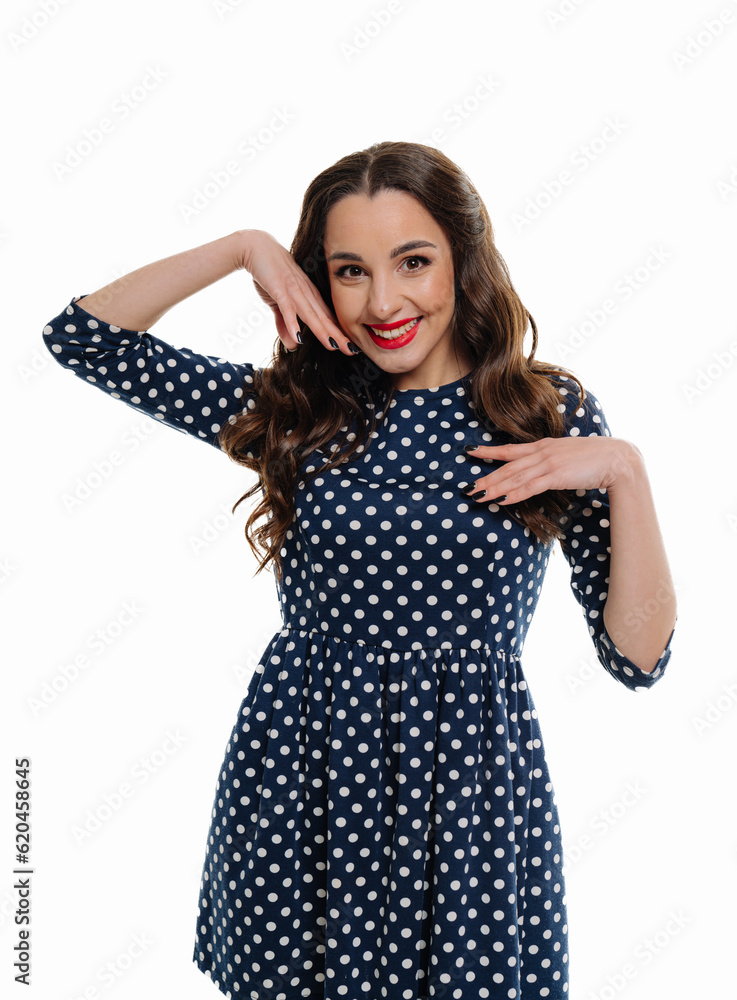 Joyful pretty lady portrait on isolated. Beautiful young woman gesturing. Joyful pretty lady portrait on isolated. Beautiful young woman gesturing.