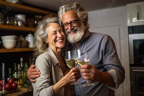 Happy elderly couple cooking dinner in the kitchen. Loving senior couple concept.