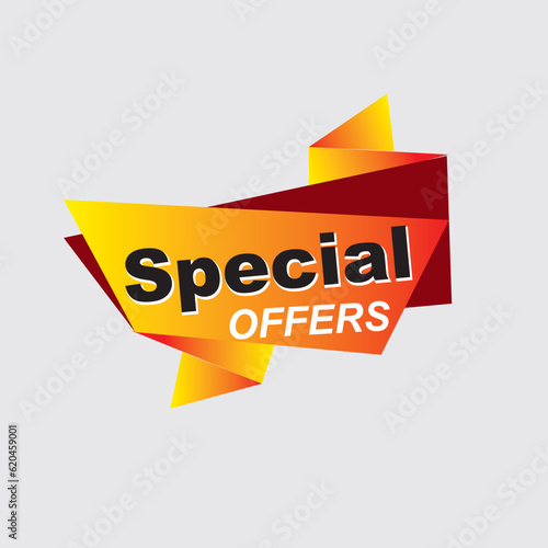 Special offer vector ribbon design template. Banner sale tag. Market special offer discount label