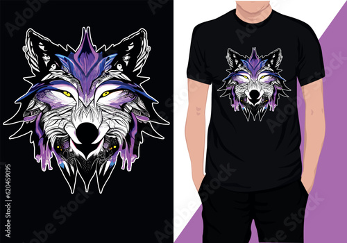 wolf t-shirt design and Wolf bolt Emblem design Stylized wolf in an ethnic vector