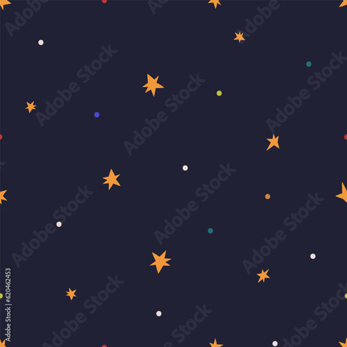 Seamless pattern  stars on night sky. Endless background design. Repeating starry print for kid wallpaper  textile  fabric  wrapping. Printable repeatable texture. Flat vector illustration for decor