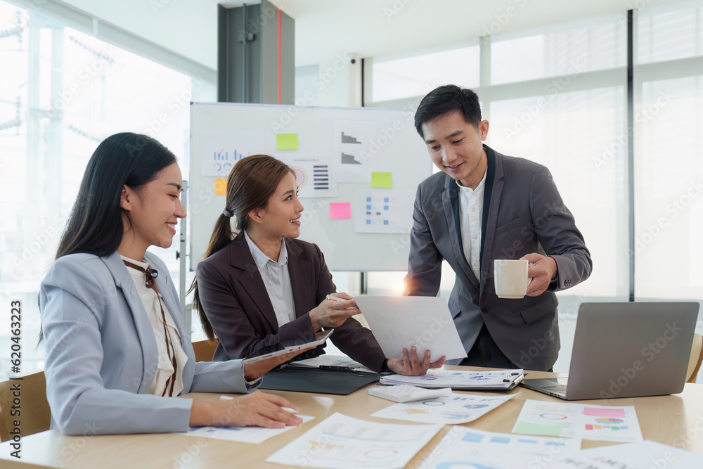 Business People Meeting to analysis the financial report paperwork in office. Financial advisor teamwork and accounting concept Business People Meeting to analysis the financial report paperwork in office. Financial advisor teamwork and accounting concept