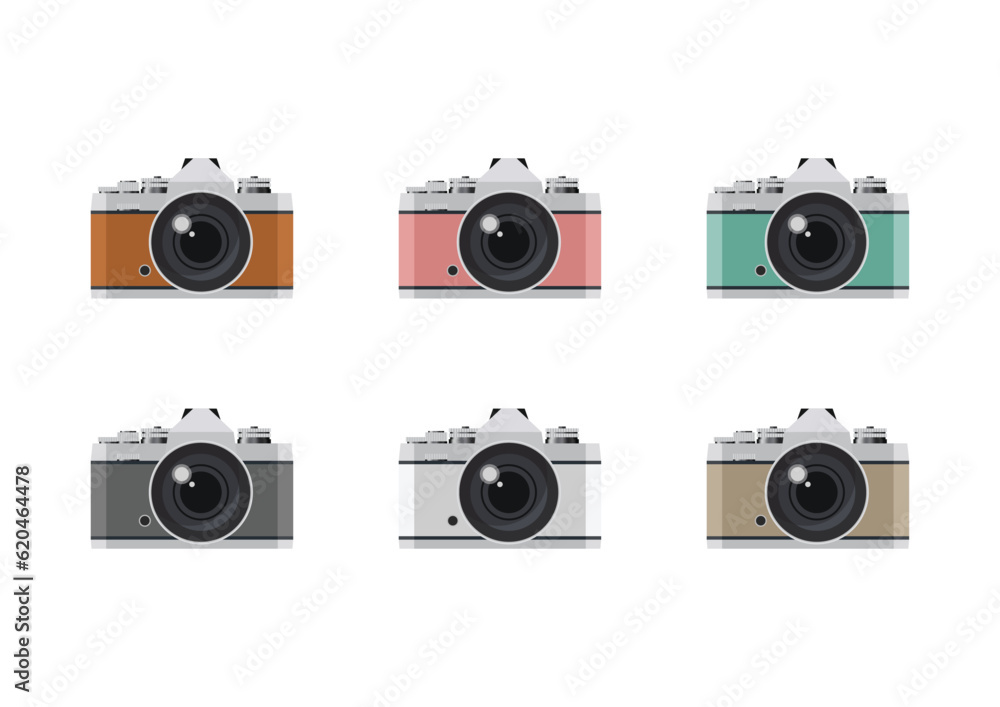 Colorful set of retro cameras in a flat style
