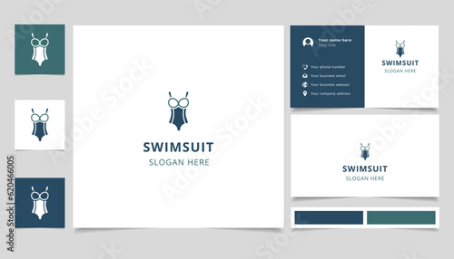 Swimsuit logo design with editable slogan. Branding book and business card template.
