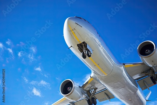 Looking up at a Large Jet Aeroplane Against the Blue Sky for Your Australian Holiday Adventure in Victoria. Generative AI