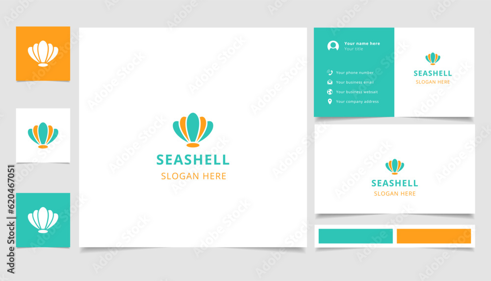 Fototapeta premium Seashell logo design with editable slogan. Branding book and business card template.