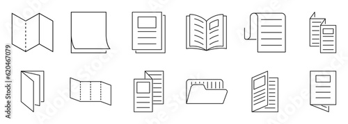 Brochure icon set. Icons About Brochure. Set icon. Vector Illustration. Editable stroke.