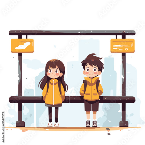 children playing on the bus station