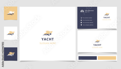 Yacht logo design with editable slogan. Branding book and business card template.