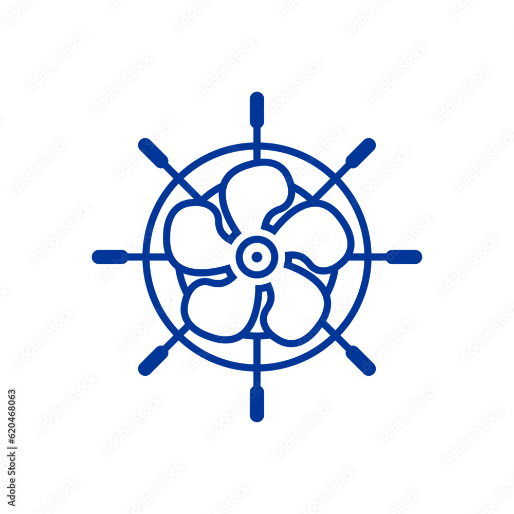 Logo Nautical. Hélice de motor en timón de barco lineal Logo Nautical. Hélice de motor en timón de barco lineal
