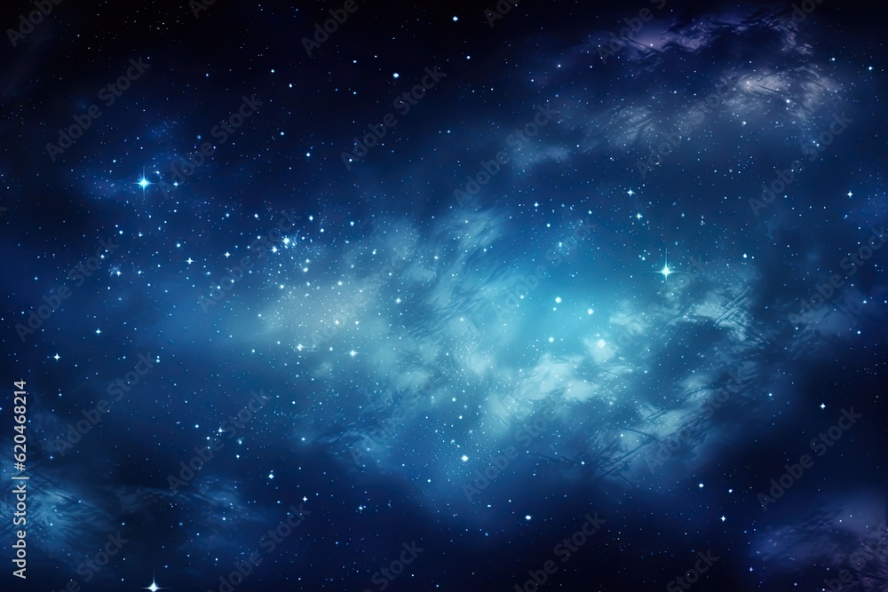 Fototapeta premium Starry Night Sky Galaxy with Nebula and Blue Background. Discover the Universe with Stars and Space in Cosmic Landscape: Generative AI