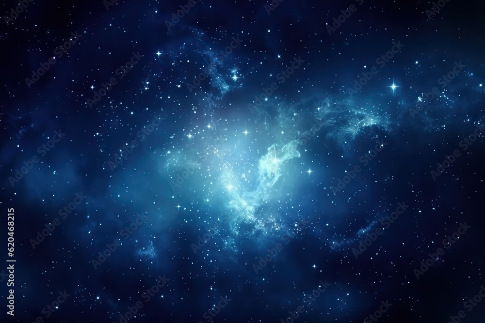 Obraz premium Starry Night Sky Filled with Galaxy, Nebulae, and Stars on Blue Background - Universe and Space Concept. Generative AI