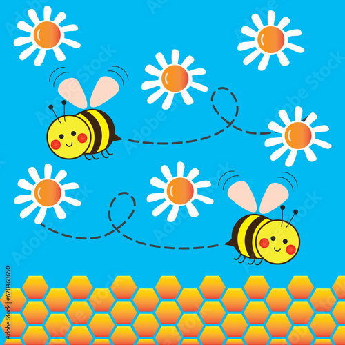 Vector Daisy flower with cute bee cartoon and heart isolated on white background vector illustration premium design vector eps10