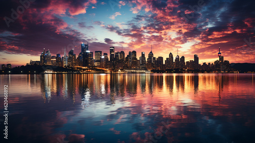 City skyline at sunset. Generative Ai