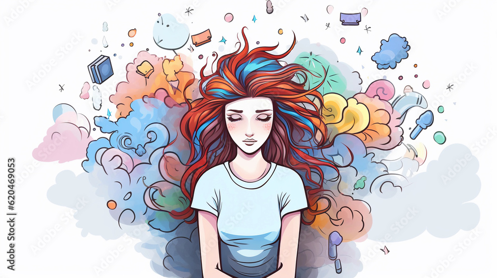 a woman suffering from anxiety mental health awareness illustration created by generative AI