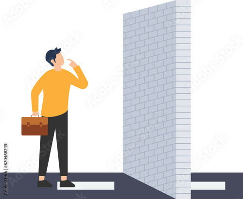 Business barrier, Business obstacle, Business difficulty, Career struggle, Business trouble, Confused businessman

