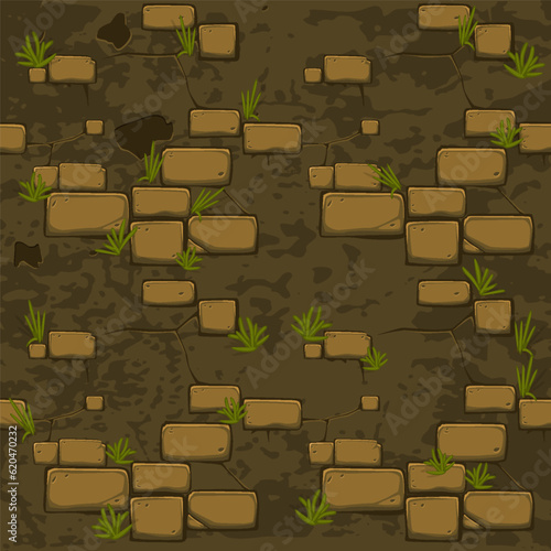 Seamless Texture stone with grass on ground