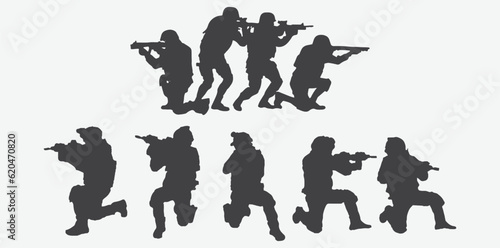 Dynamic and Intense Silhouettes of SWAT Team in High-Stakes Action, Vector Illustration Pack