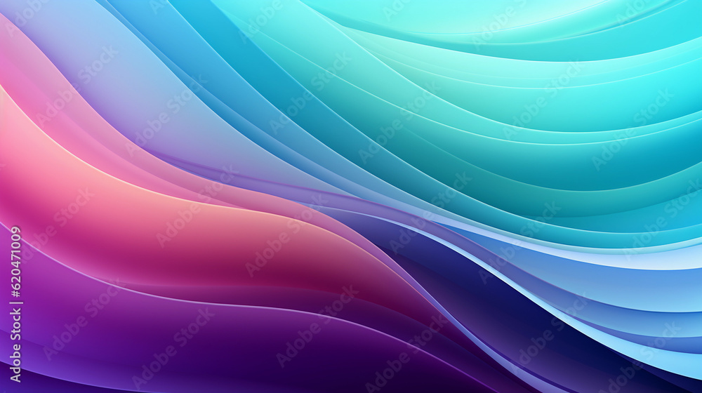 Fototapeta premium Bright Colorful Stripes. Mint Lilac waves background. Generative Ai