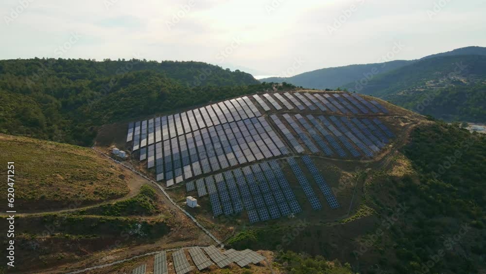 Ecology solar power station panels in mountain green energy at sunset landscape electrical innovation nature environment Ecology solar power station panels in mountain green energy at sunset landscape electrical innovation nature environment